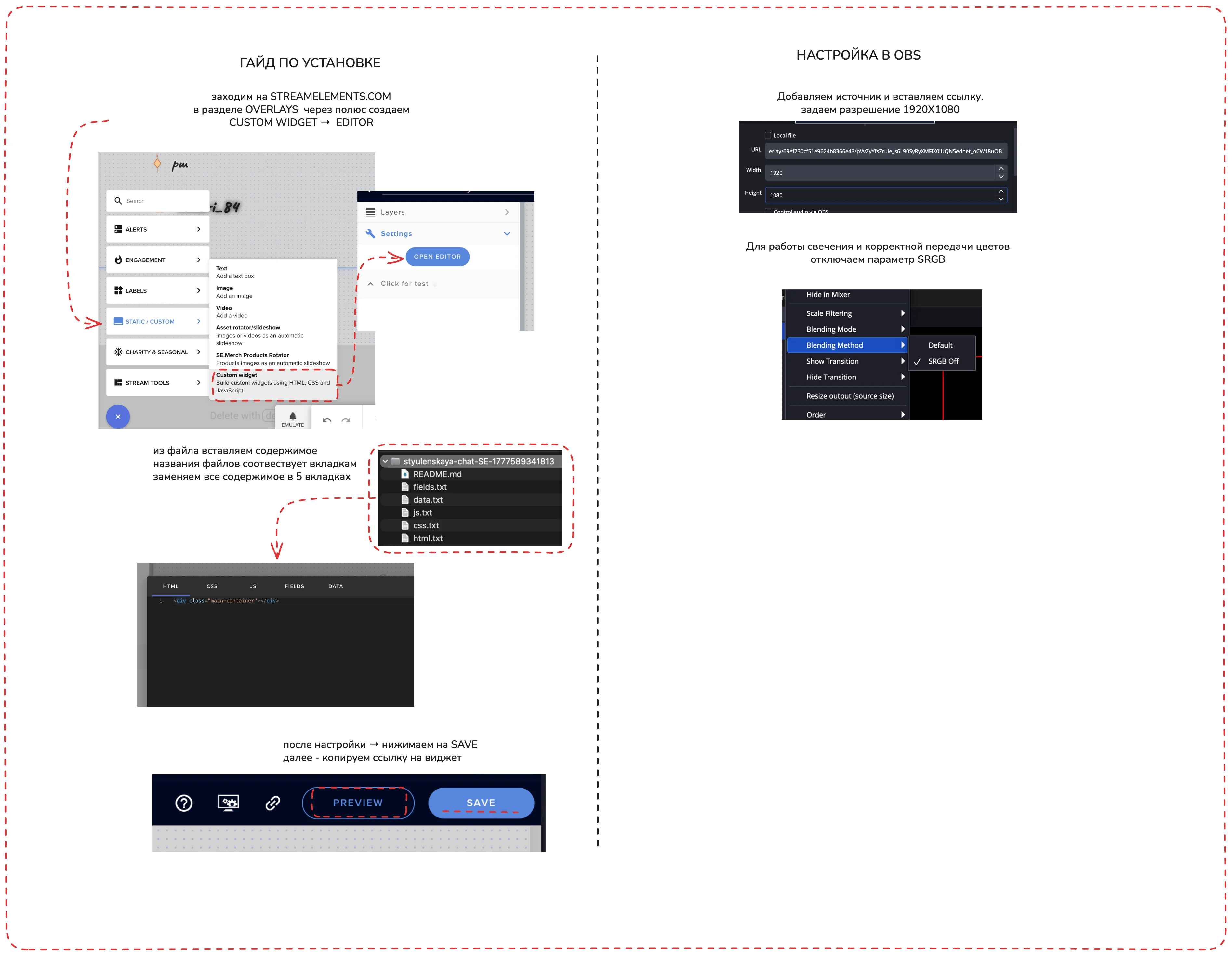Инструкция по установке: SE custom widget + OBS browser source
